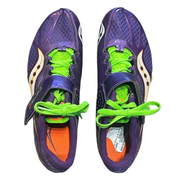 Saucony Women’s Track Cleats Sz 8.5 Purple and Neon Green 10187-3 Spikes Running - Picture 2 of 7